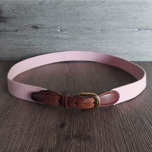 Vintage Torino Pink Canvas Brown Leather Belt/Brass Buckle Woven Cchord Belt 40